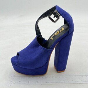 FSJ Blue Women Dressy Open Peep Toe Dual Platform Sandals Chunky High Heel